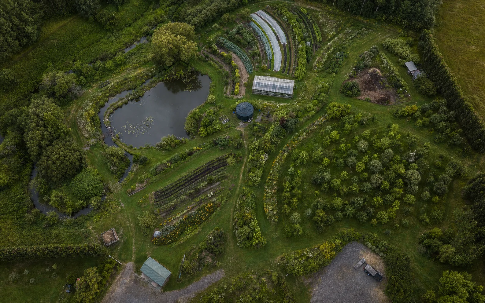 Aerial view of an integrated regenerative production landscape