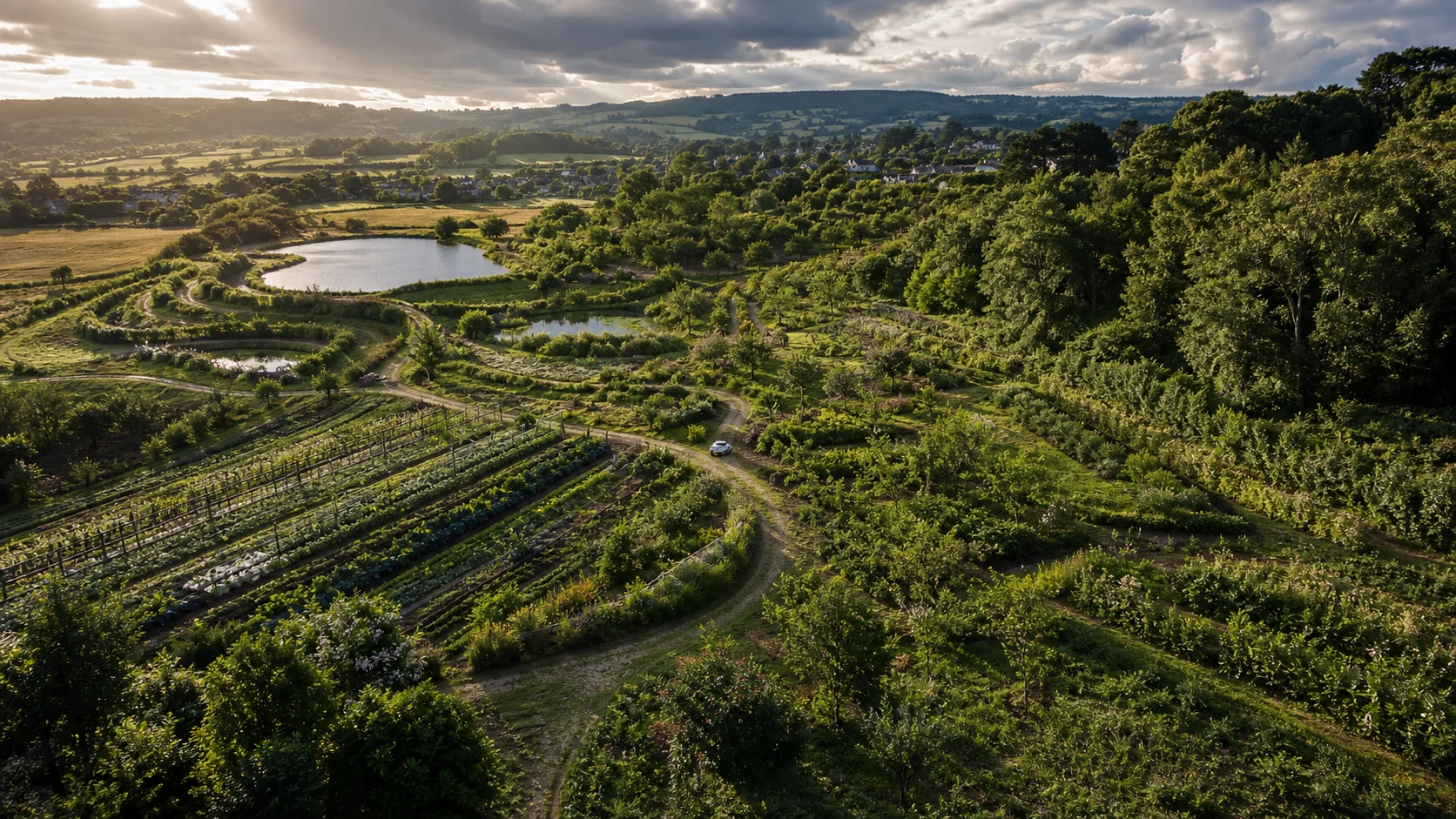 A regenerative productive landscape integrating gardens, orchards, water and perennial systems