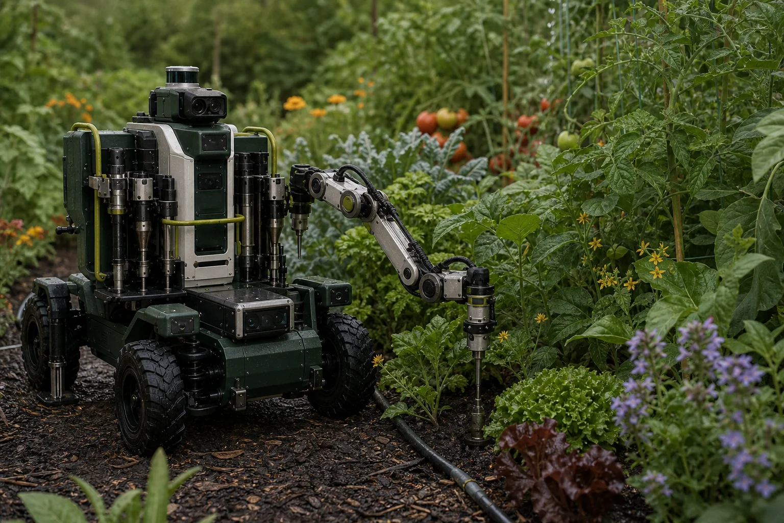 A compact autonomous field robot tending a biologically diverse food garden